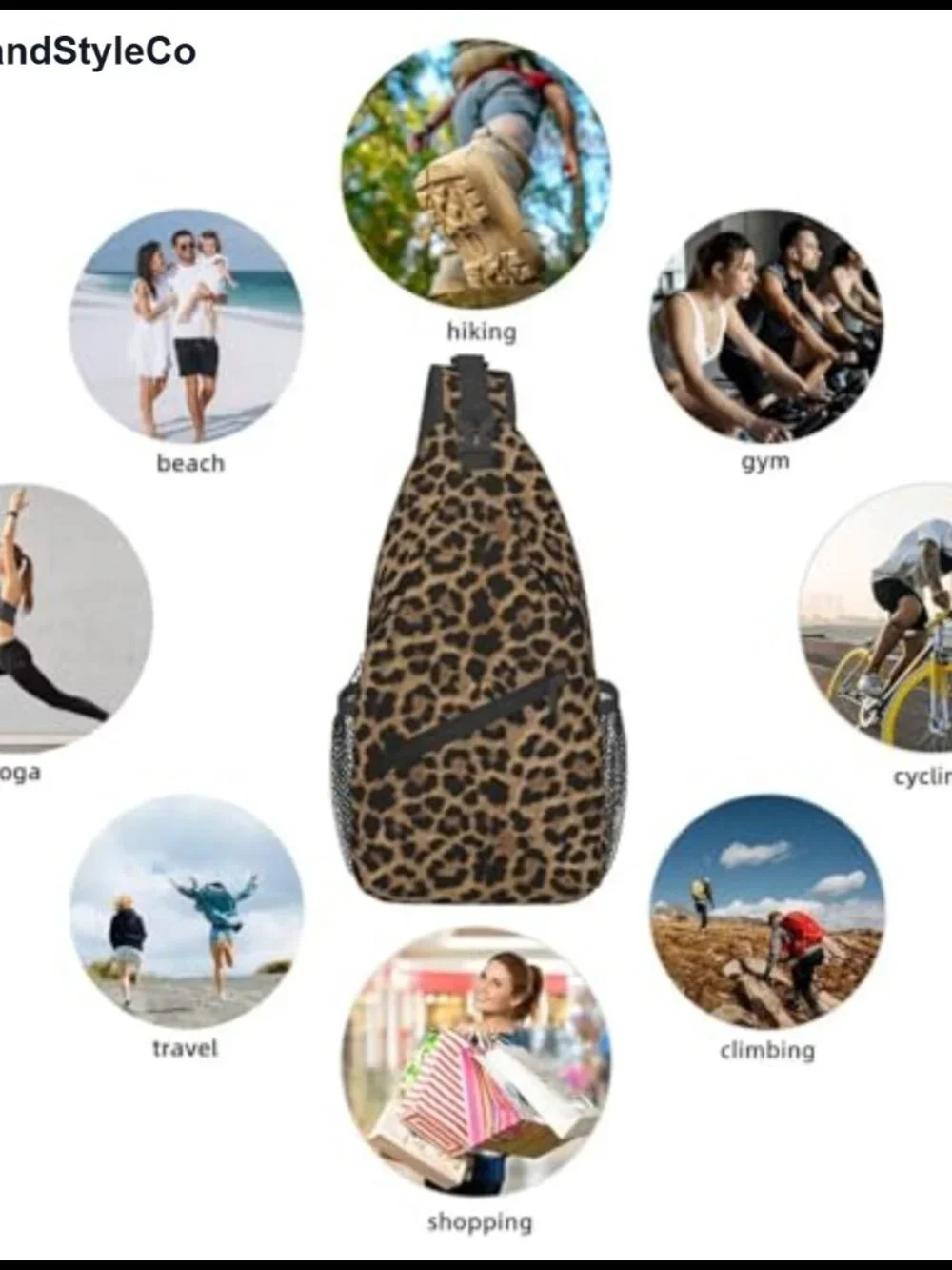 Leopard Print Sling Backpack Crossbody Bag Adjustable Strap Polyester Casual